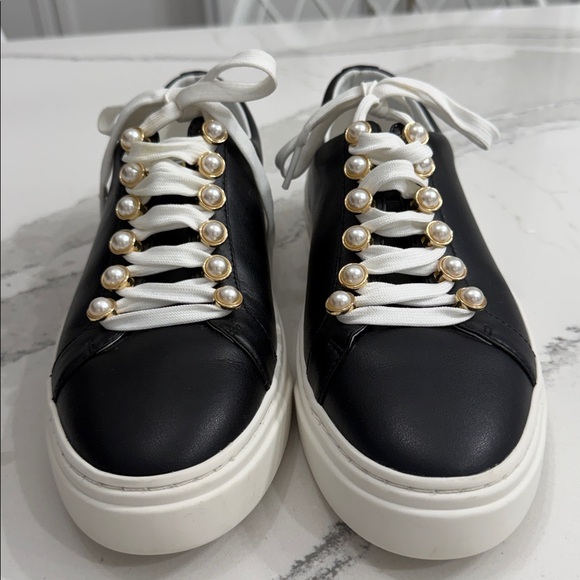 Stuart Weitzman Shoes - Stuart Weitzman Excelsa Faux Pearl-Embellished Leather Sneakers.